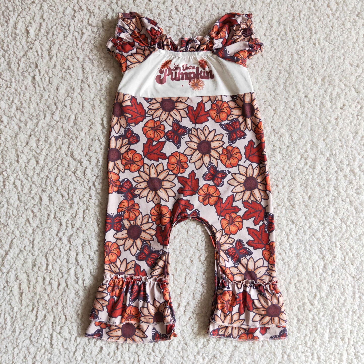 Girls short sleeve punpkin and flora print romper SR0094