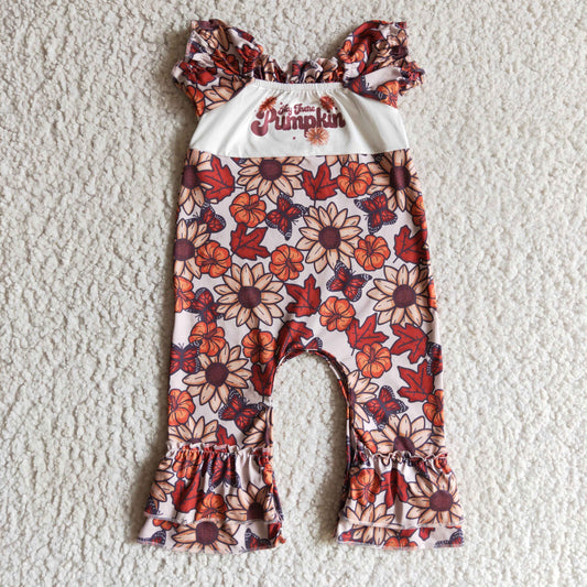 Girls short sleeve punpkin and flora print romper      SR0094