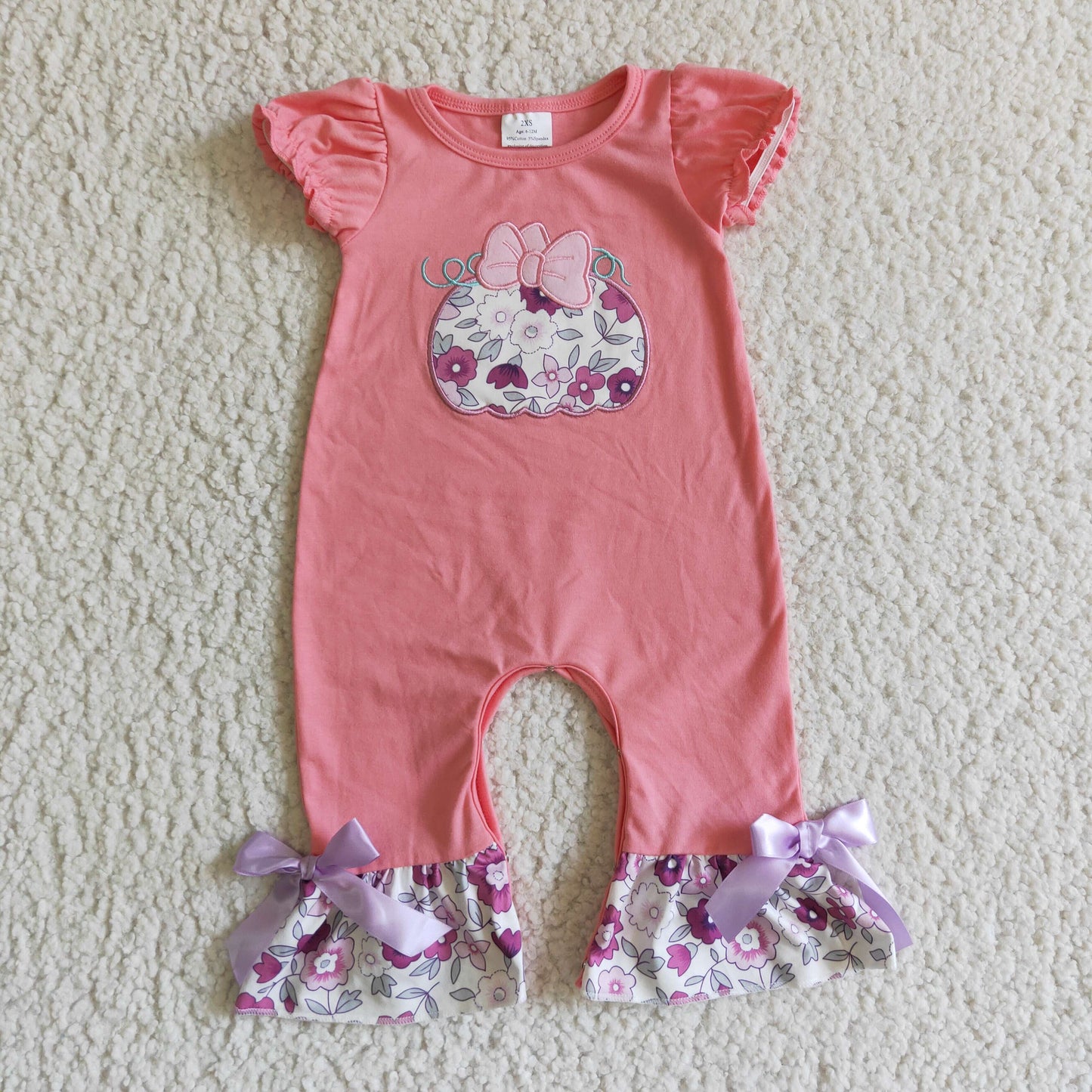 Girls floral punpkin embroidery romper SR0097