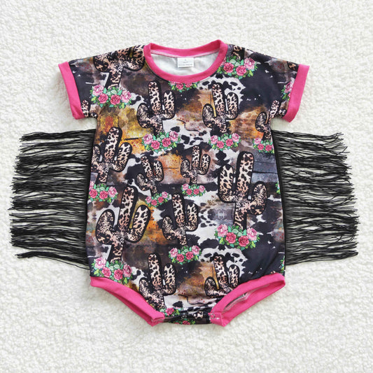 (Promotion)Baby girls leopard cactus floral print romper   SR0108