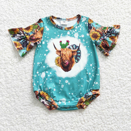 Girls cactus highland cow romper   SR0126