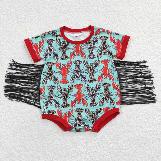 Baby fringe design lobster print romper   SR0136