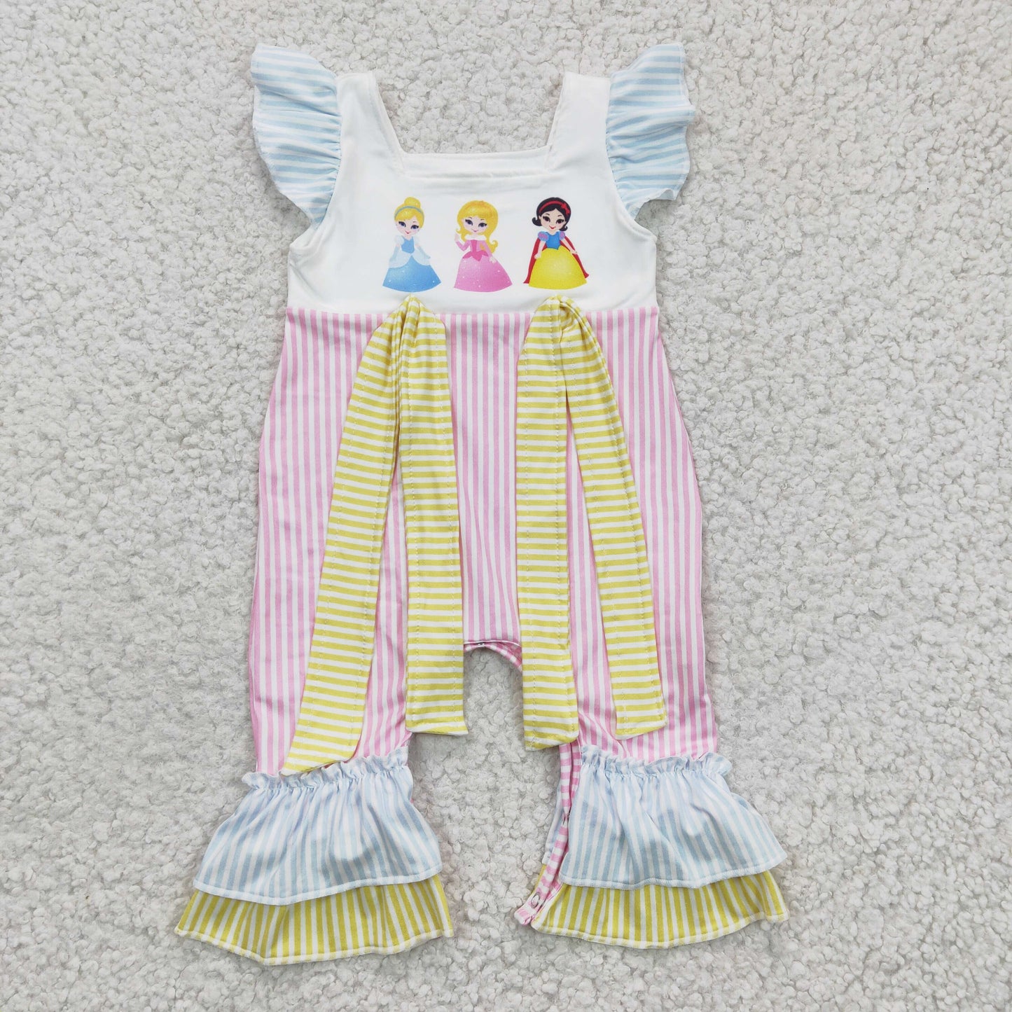 Girls flutter sleeves princess print romper SR0139