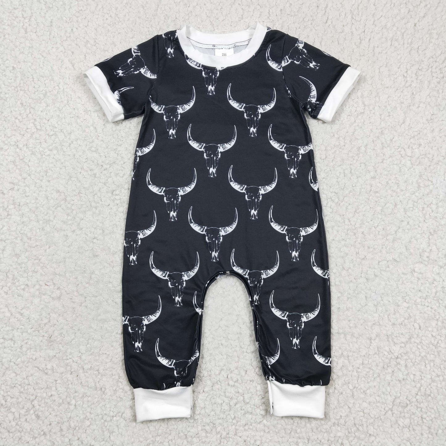 Baby black cow print western romper SR0142