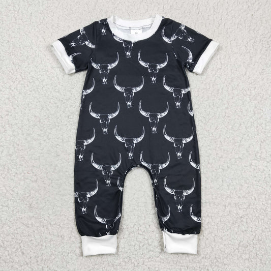 Baby black cow print western romper   SR0142