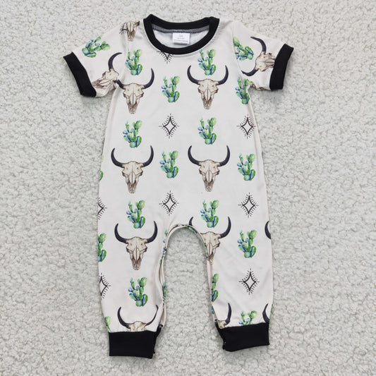 Baby cow print western romper   SR0144