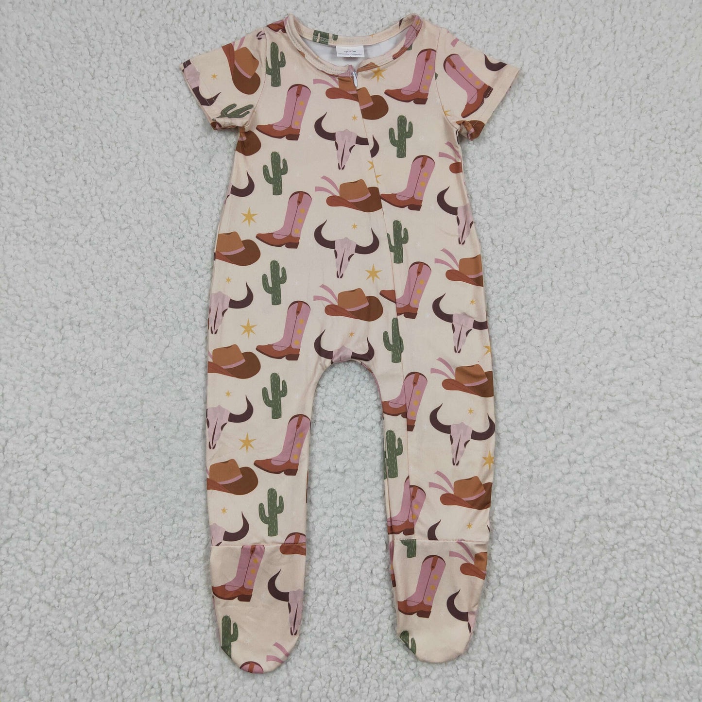 (Promotion)Baby western cow print footie romper      SR0192