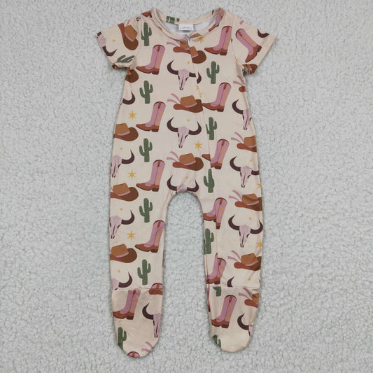 (Promotion)Baby western cow print footie romper      SR0192