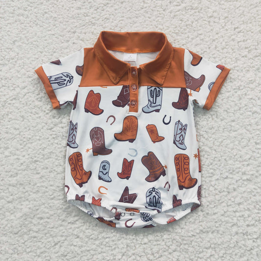 Baby boys boots print western romper      SR0221