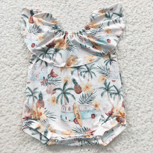 Girls coconut tree print summer romper  SR0254