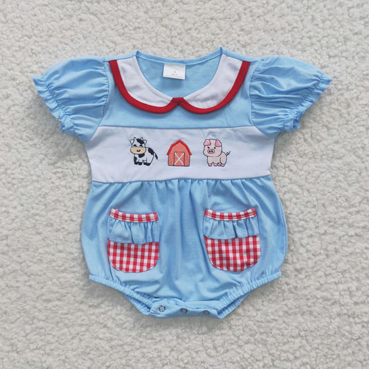 Baby girls farm cow pig print embroidery summer romper      SR0263