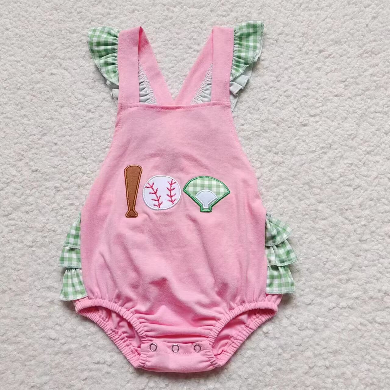Baby girls baseball print summer bubble romper SR0271