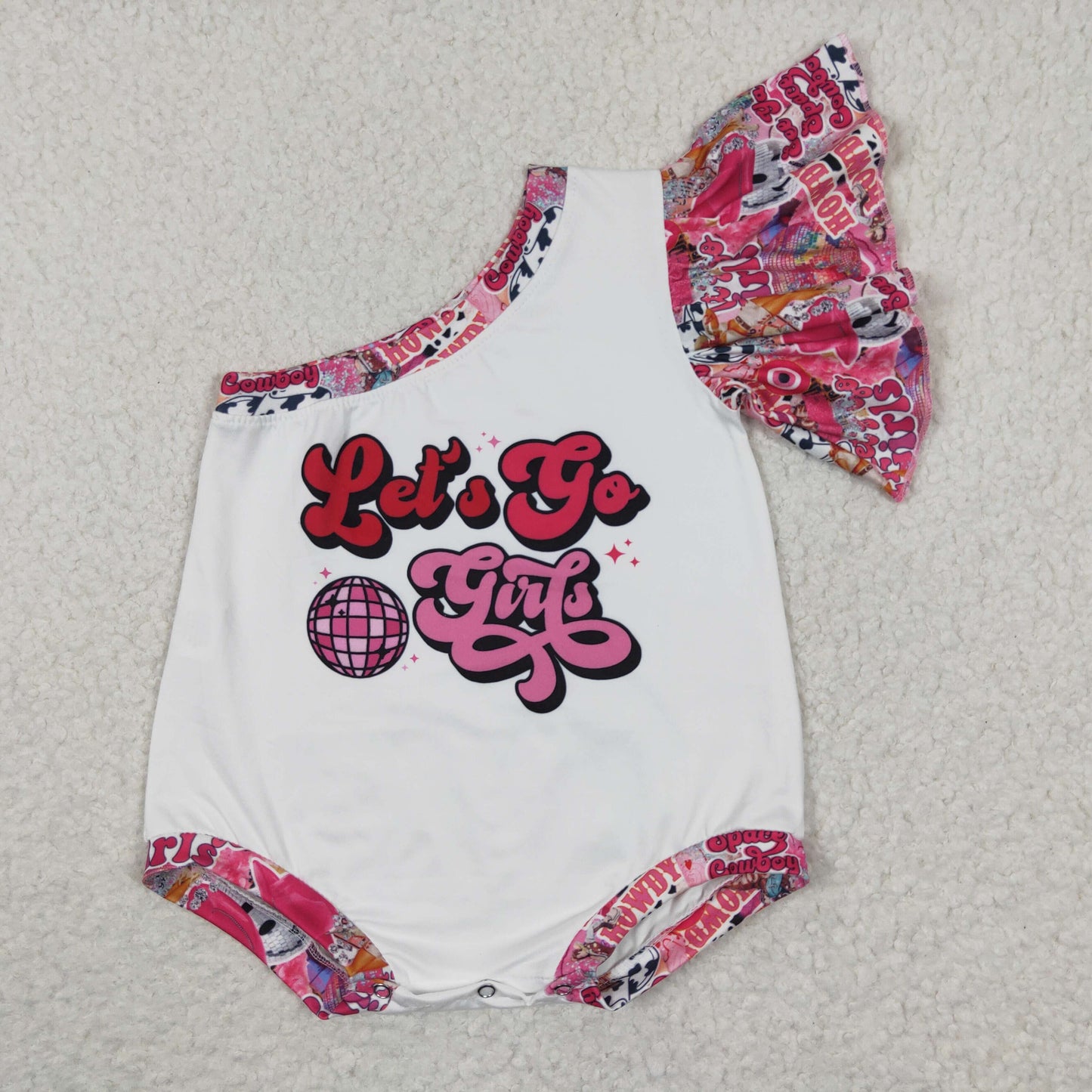 Western Print Baby Girls One Shoulder Summer Romper Sisters Wear