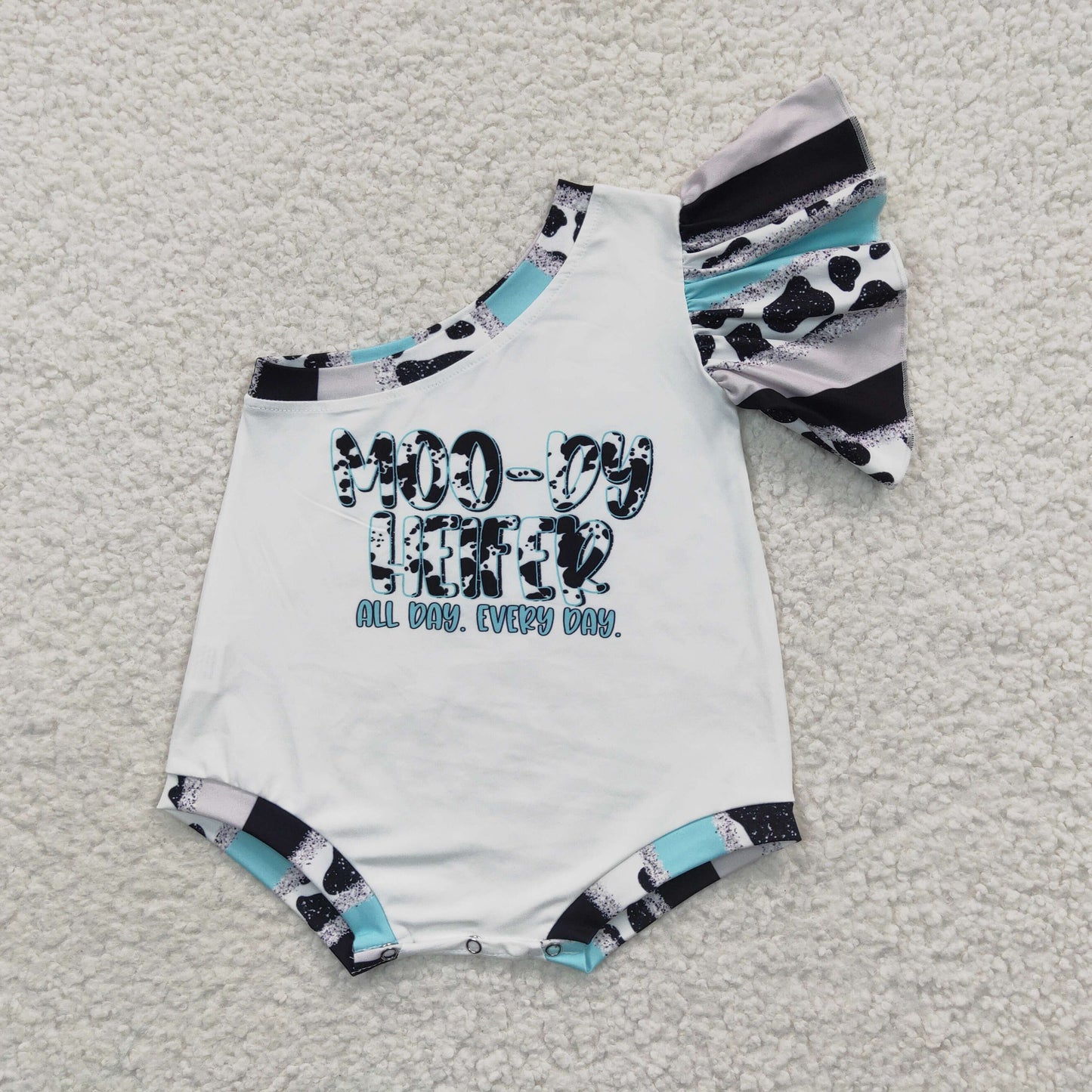Western Print Baby Girls One Shoulder Summer Romper Sisters Wear