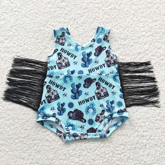 Girls howdy summer western tassels romper  SR0323