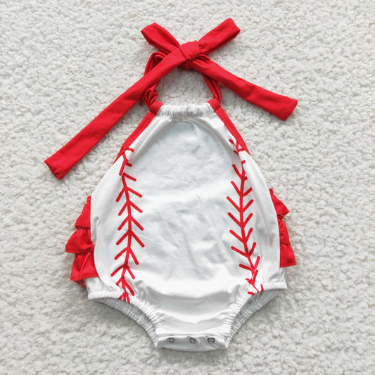 Baby girls halter baseball bubble romper SR0327
