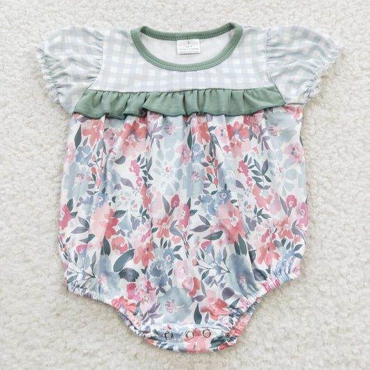 Baby girls floral plaid print summer romper SR0345