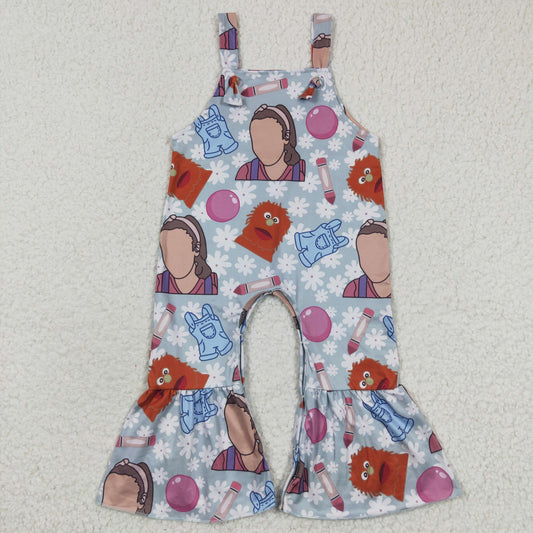 SR0348 Girls cartoon teacher print overall jumpsuit kids summer romper