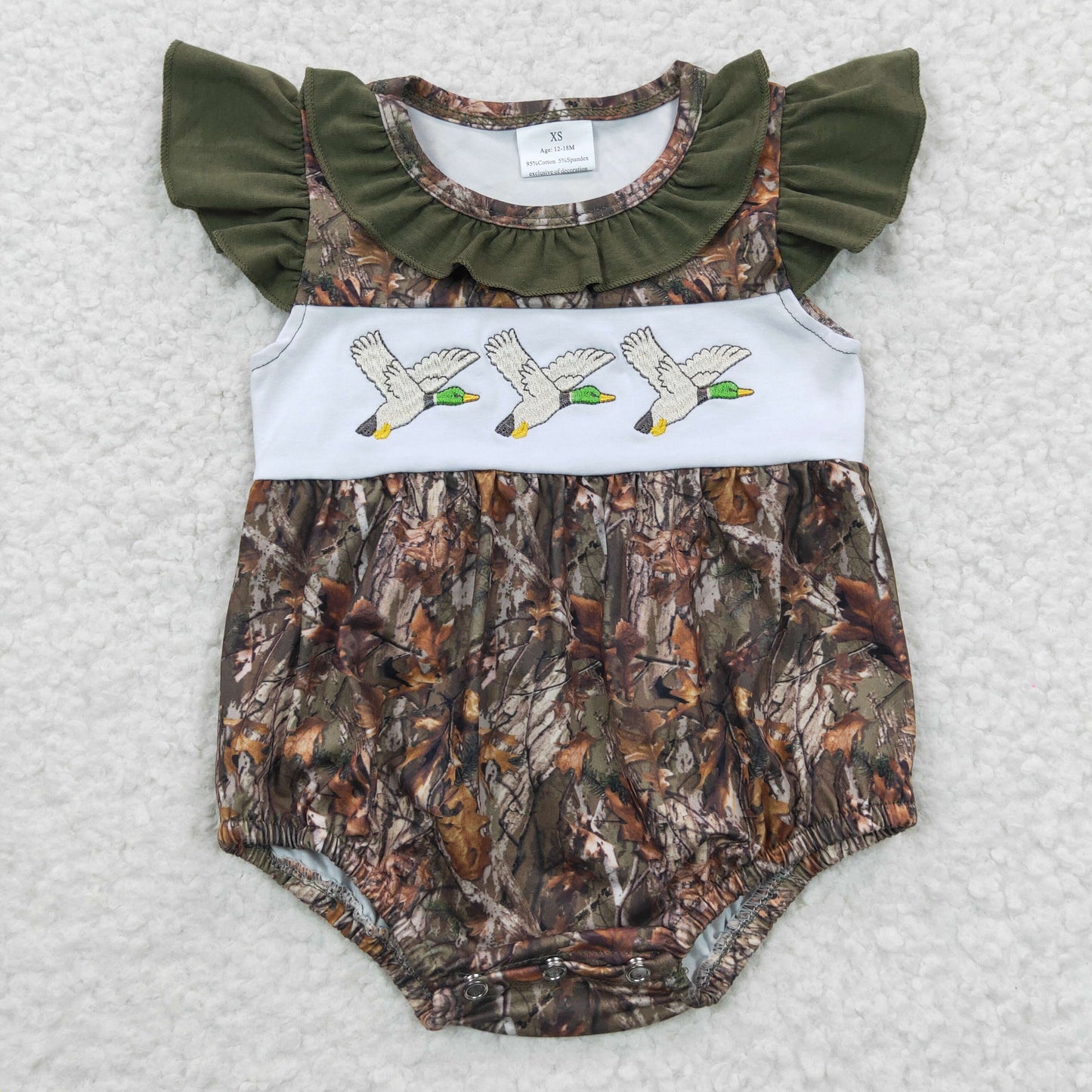 USA-Shop Baby girls duck camo print summer hunting design embroidery romper SR0358