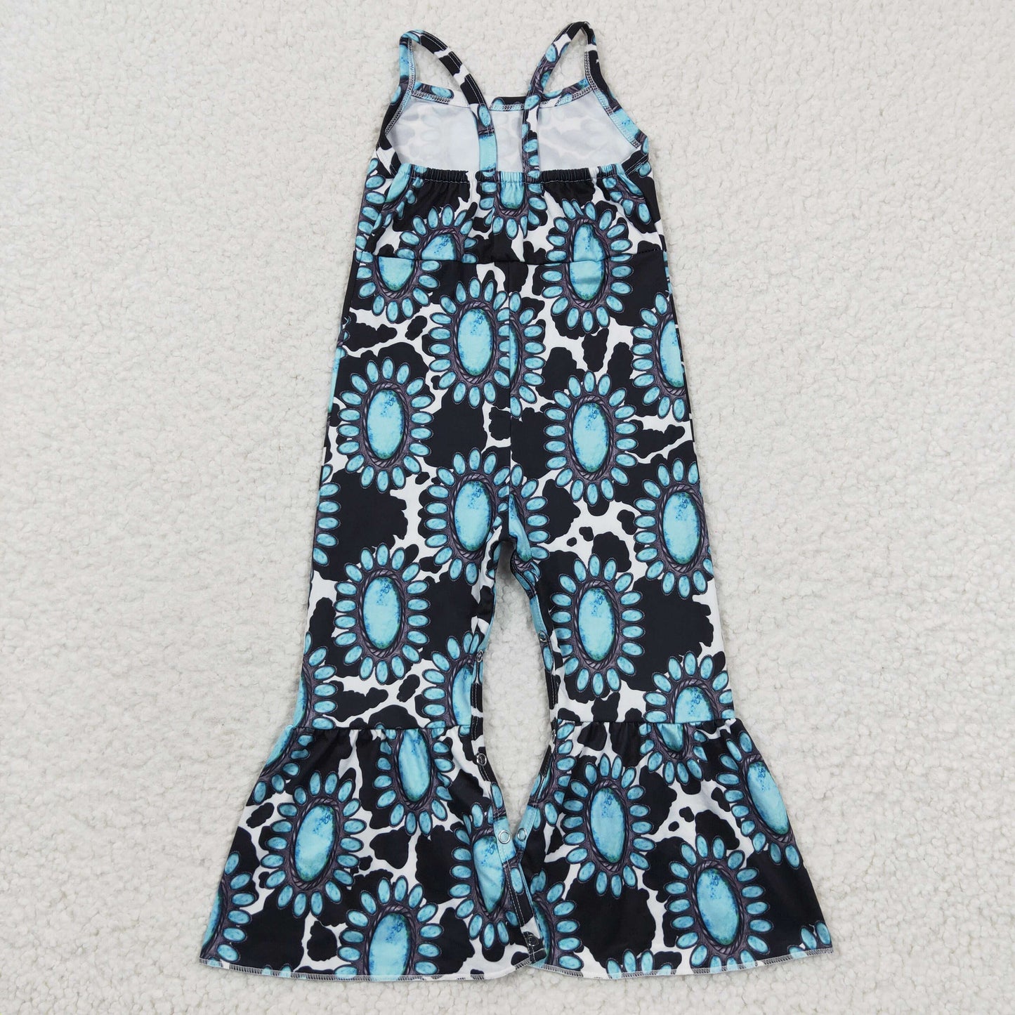SR0369 Girls turquoise print western summer jumpsuits