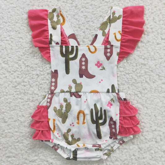 Baby girls cactus print bubble western romper SR0384