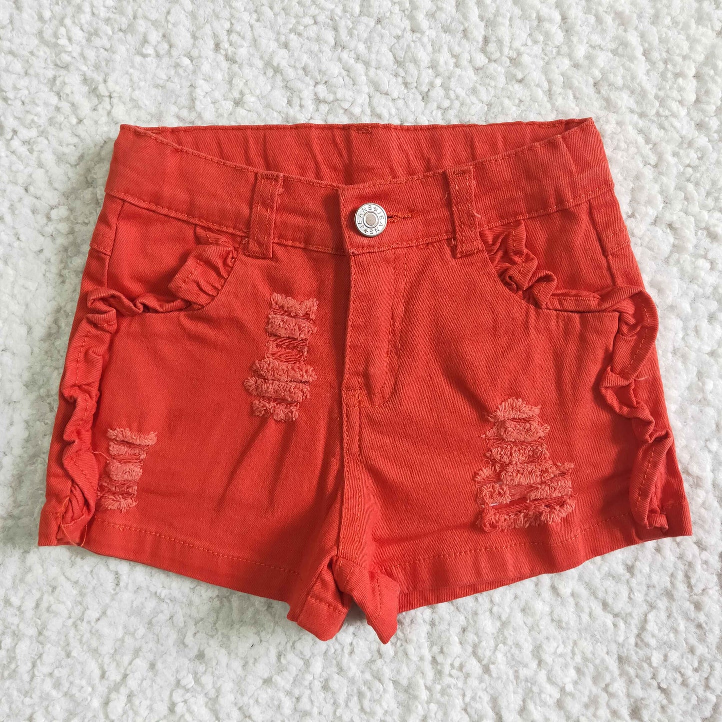Girls Red Ruffles Elastic Waistband Jeans Summer Denim shorts SS0010