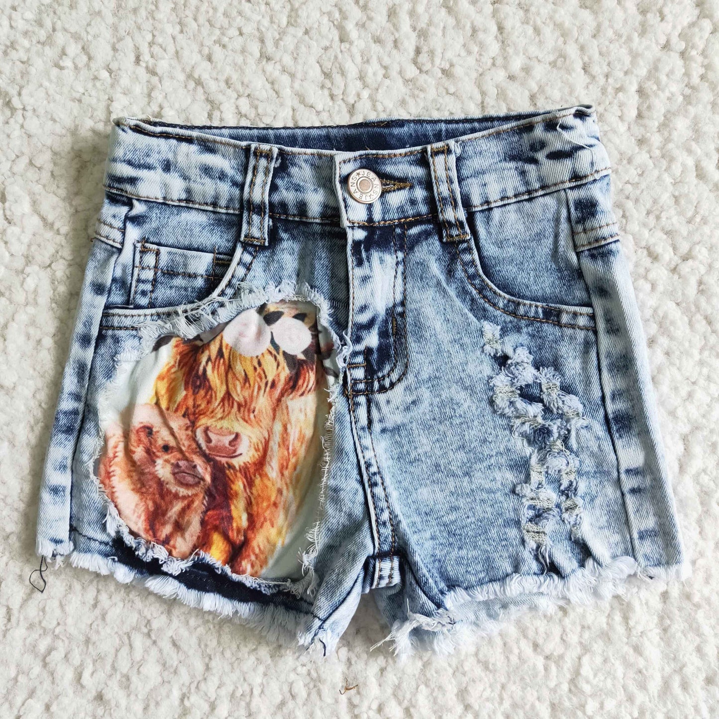 Baby Girls Highland cow denim shorts SS0024