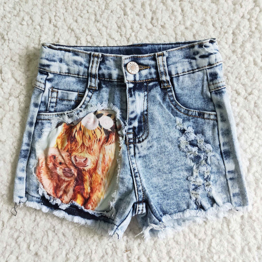 Baby Girls Highland cow denim shorts    SS0024
