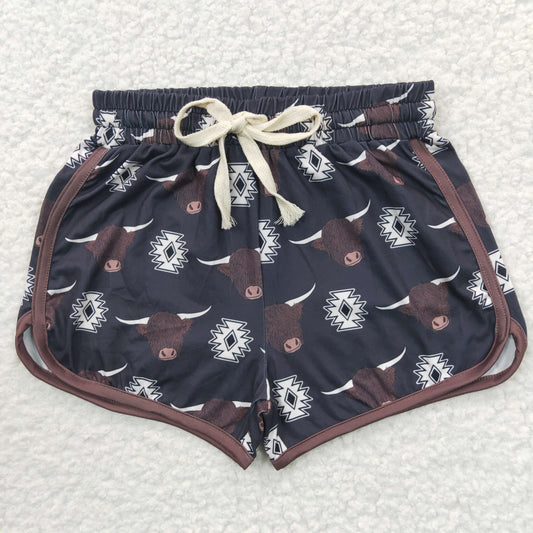 SS0087 Black cow print kids sports summer Western shorts