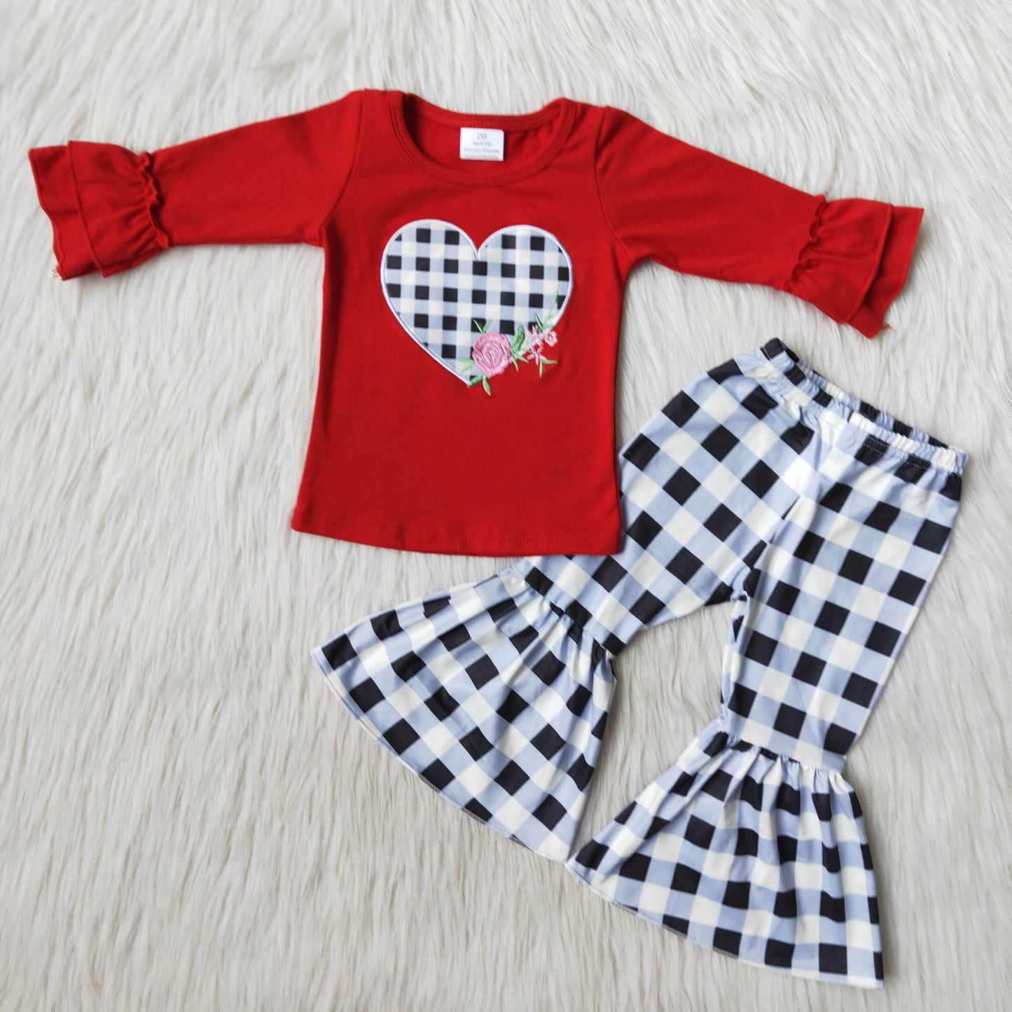 Long sleeve bell bottom pants Valentines embroideried outfits
