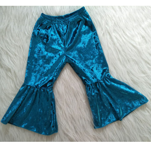 Velvet bell bottom blue pants