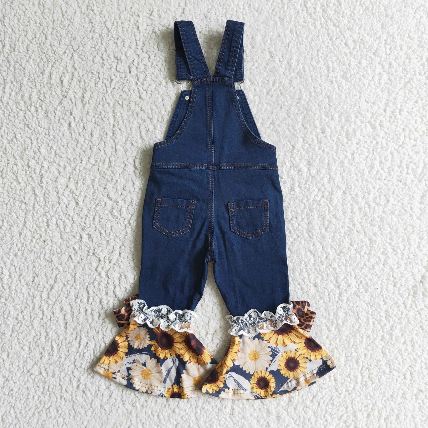 Baby girls suspender denim overall sunflower jumpsuit P0028