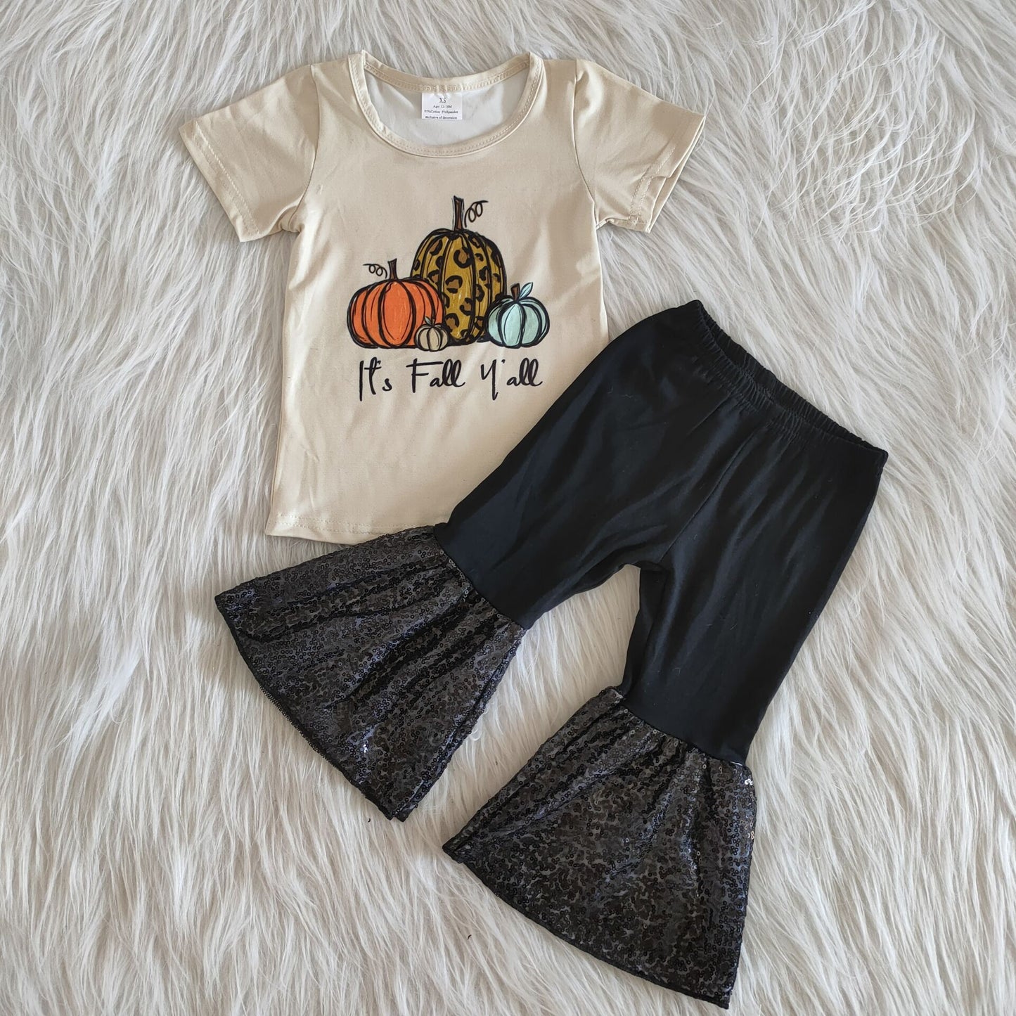(Promotion)It's fall y'all bell sequin ruffle pants pumpkin outfits A0-11