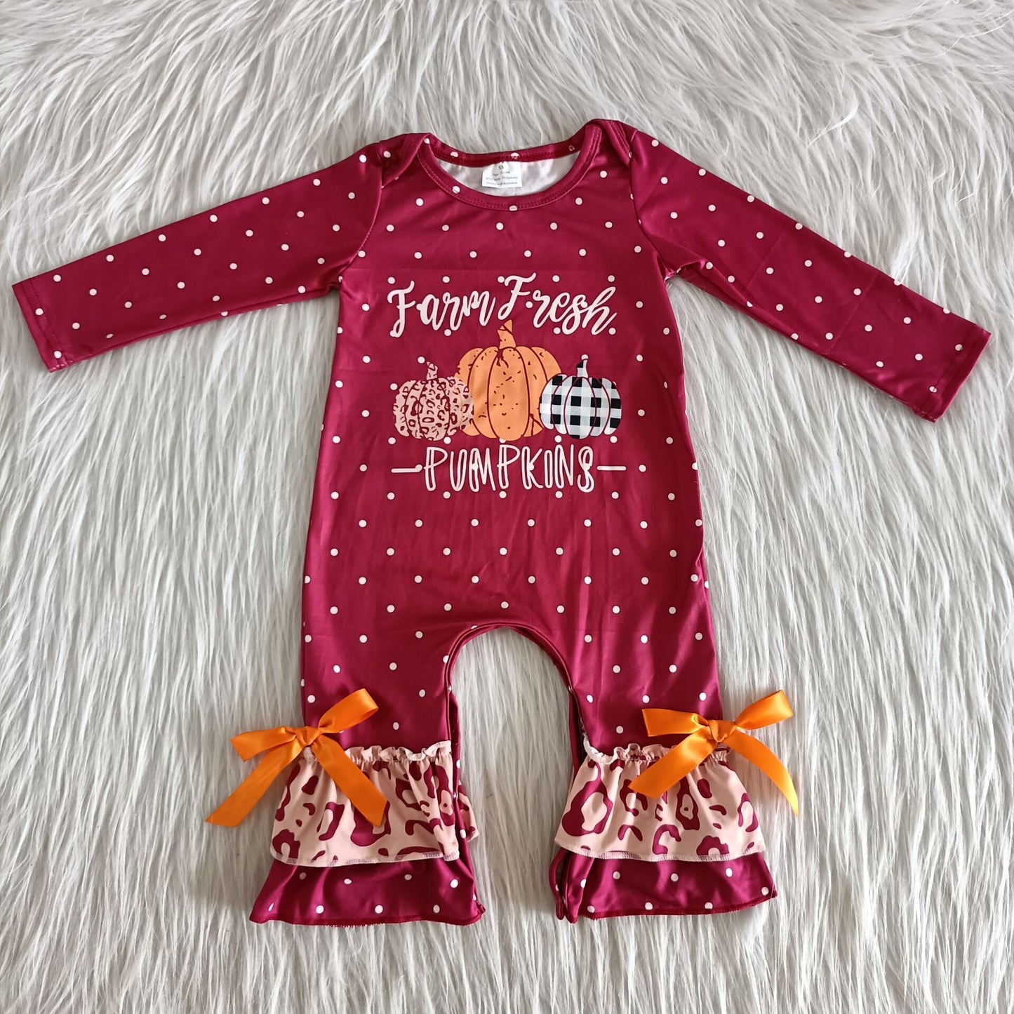 (Promotion) Pumpkin Dots Baby Girls Fall Romper 6 A30-16