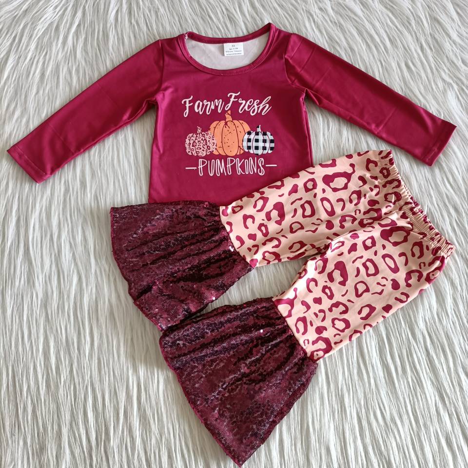 Long sleeve bell bottom sequin ruffle pants pumpkin outfits