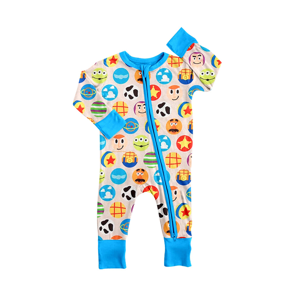 (Custom Design Preorder MOQ 5) Cartoon Toys Print Baby Boys Fall Sleeper Zipper Romper