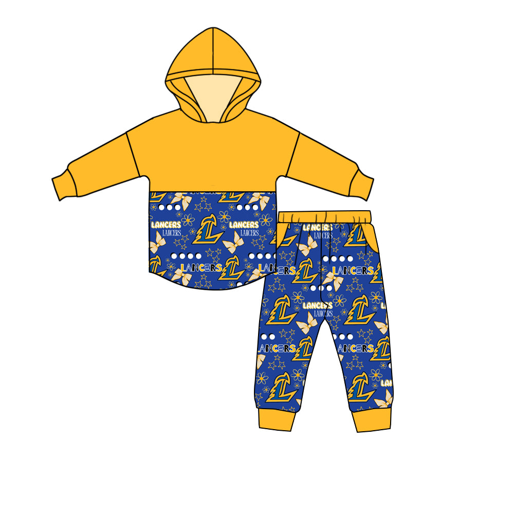 (Custom Design Preorder MOQ 5) Team's LANCERS Flowers Bows Hoodie Top Pants Girls Fall Clothes Set