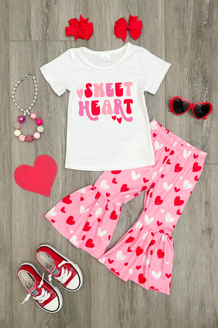 GSPO0984 Sweet Heart Print Girls Valentine's Clothes Set