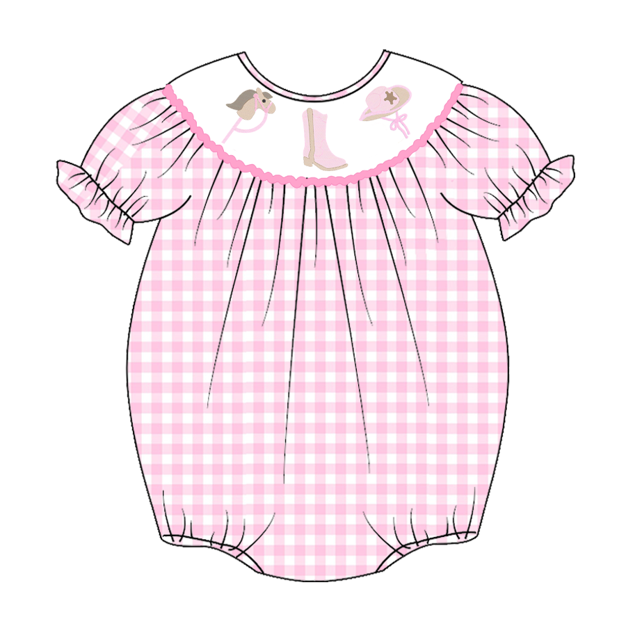 (Custom Design Preorder MOQ 5) Horse Boots Hat Pink Plaid Print Baby Girls Summer Romper