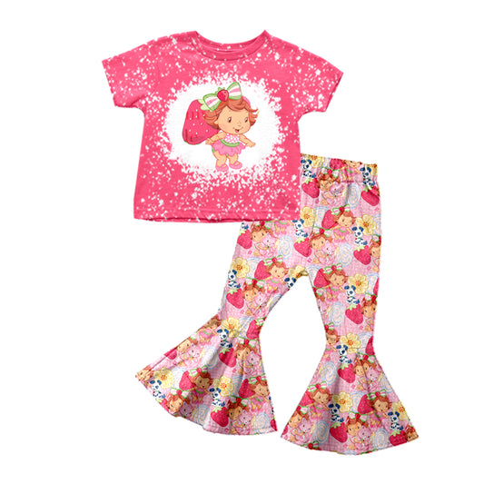 (Custom Design MOQ 5) Cute Pink Strawberry Print Girls Clothes Set