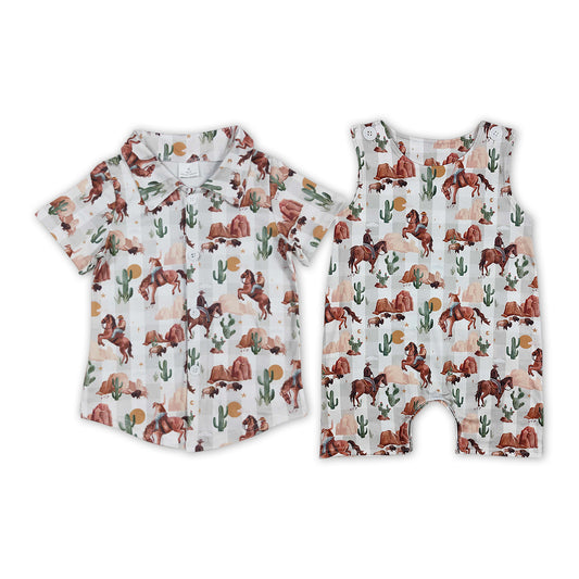 Cowboy Cactus Print Brothers Summer Matching Clothes