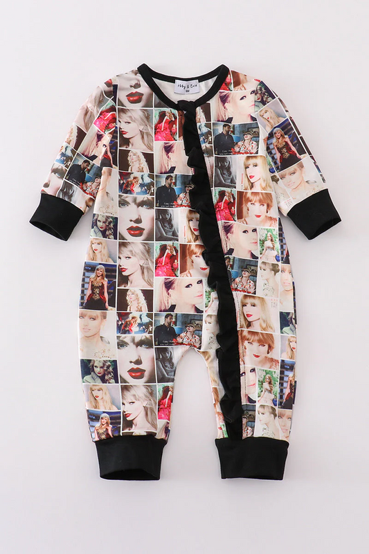 (Custom Design Preorder MOQ 5) Singer Swiftie Plaid Print Baby Girls Sleeper Zipper Romper