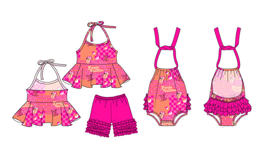 4.9(Custom Design Preorder MOQ 5 Each Design) Hot Pink Leopard Plaid L*V* Print Sisters Summer Matching Clothes