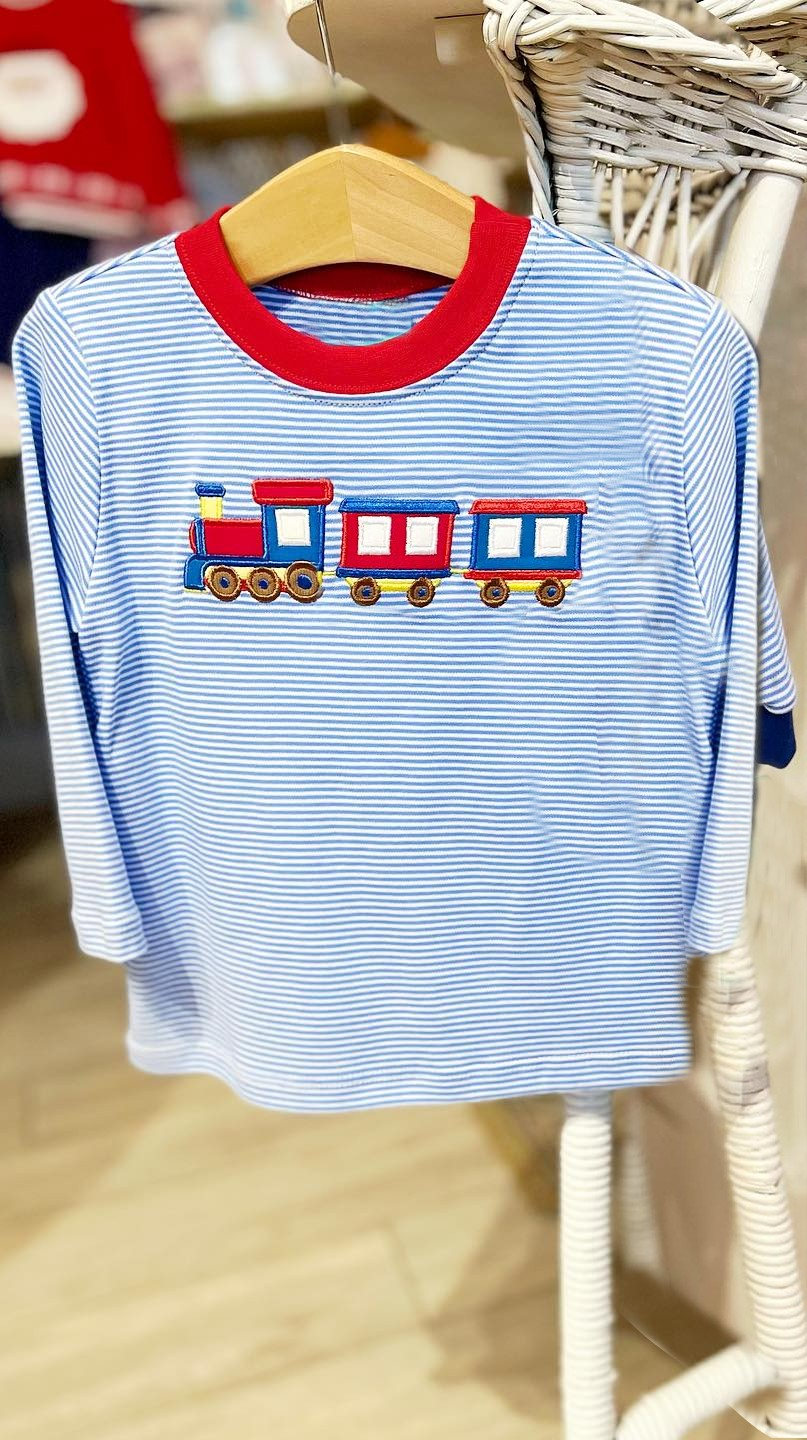 (Split Order Preorder) Deadline November 30 Train Blue Stripes Print Boys Tee Shirts Top