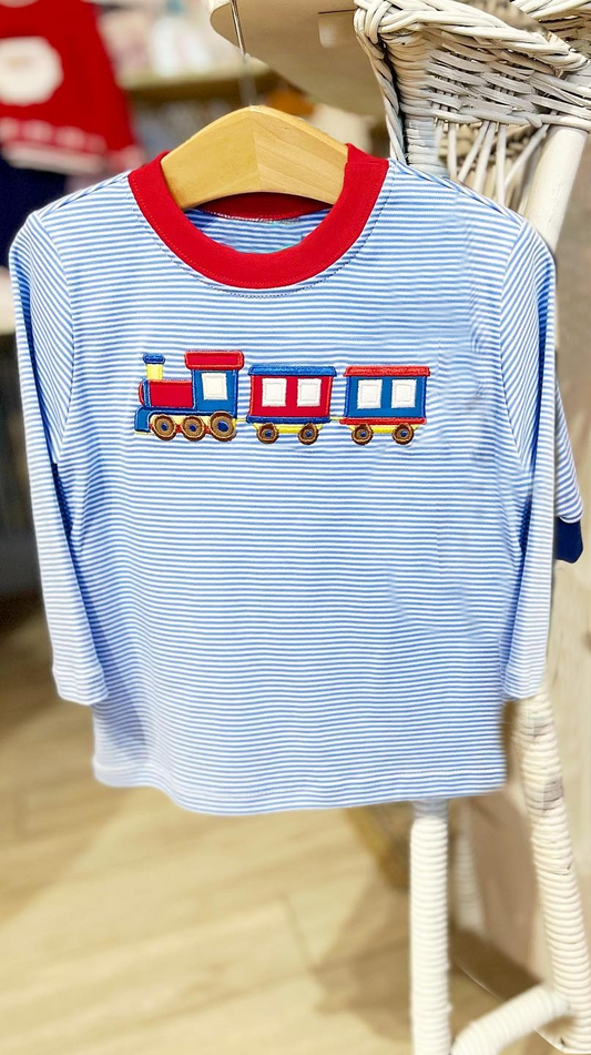 (Split Order Preorder) Deadline November 30 Train Blue Stripes Print Boys Tee Shirts Top