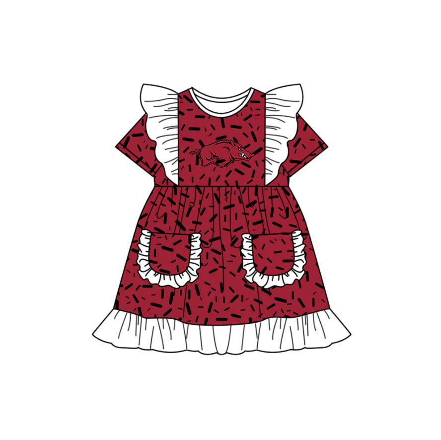 (Custom Design Preorder MOQ 5) Team's Arkansas Sprinkles Print Pockets Girls Summer Knee Length Dress