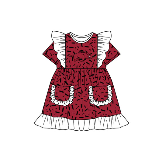 (Custom Design Preorder MOQ 5) Team's Arkansas Sprinkles Print Pockets Girls Summer Knee Length Dress