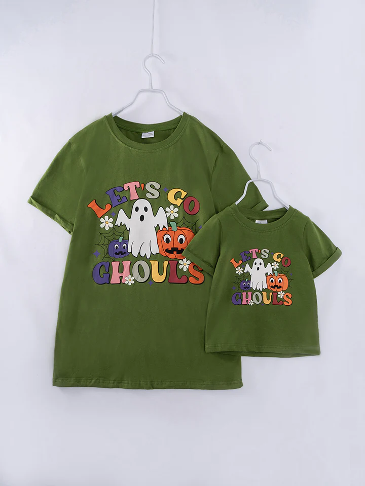 (Custom Design Preorder MOQ 5) Let's Go Chouls Pumpkin Print Kids Halloween Tops