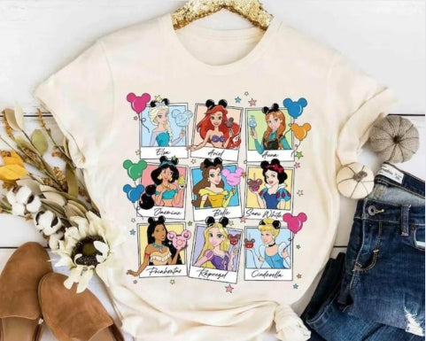 (Custom Design Preorder MOQ 5) Cartoon Princess Girls Summer Tee Shirts Top