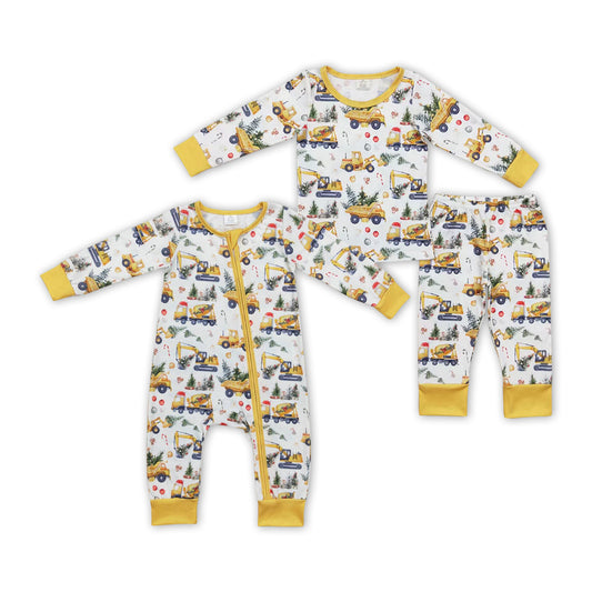 Construction Truck Print Sibling Christmas Bamboo Matching Clothes